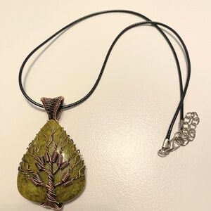 Handcrafted Australian Green Opal Tree of Life Wire-Wrapped Pendant Necklace